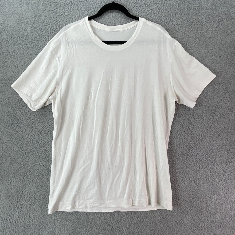 Lululemon T-Shirt Mens XL White Short Sleeve Crew Neck Athletic T Stainedop
